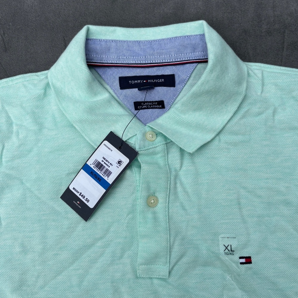 Tommy Hilfiger Polo Shirt XL Short Sleeve Classic Fit Cotton Mint Green NWT
